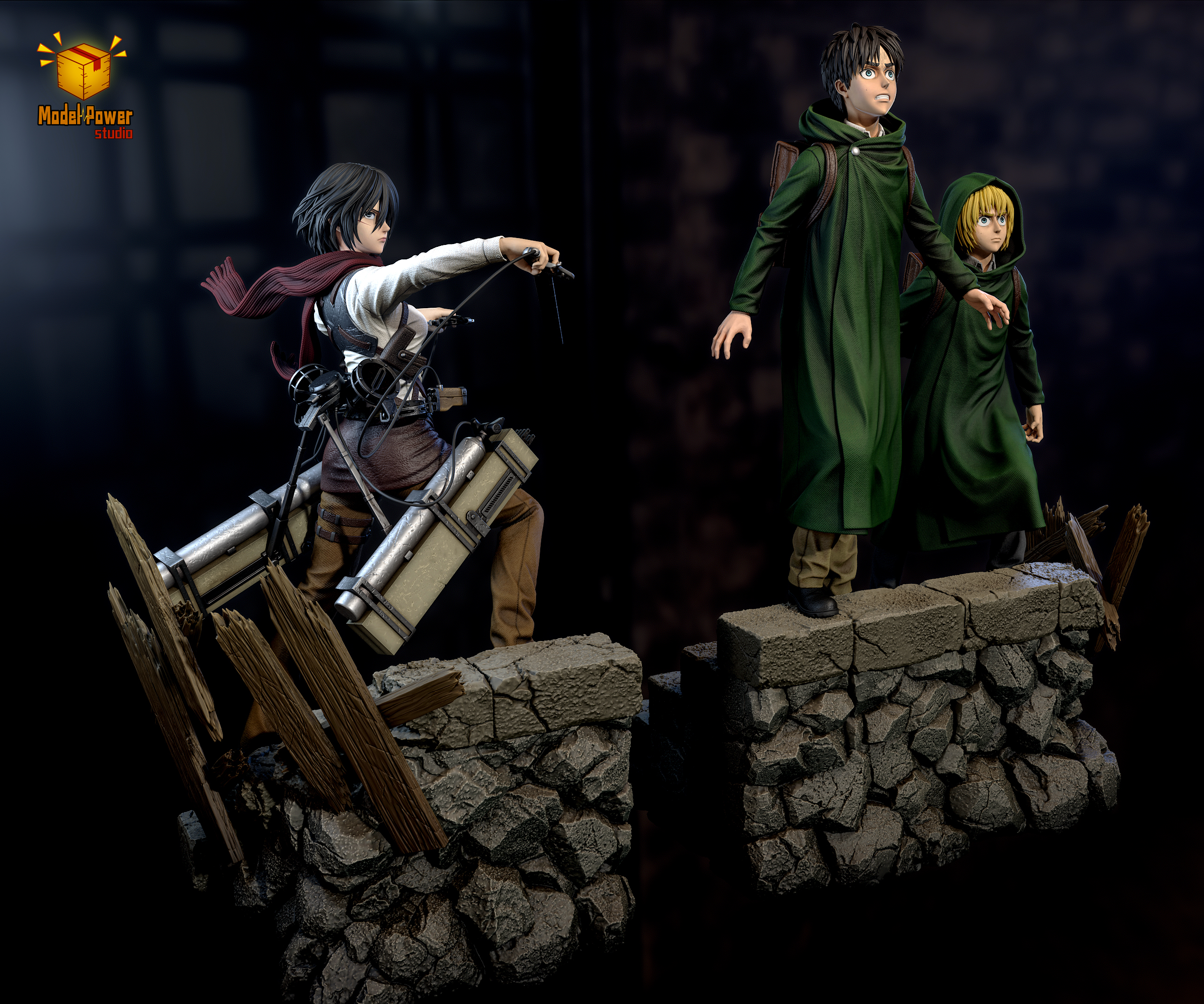 【Pre-sale】Basement Group Eren, Armin and Mikasa-Attack on Titan-Model Power Studio